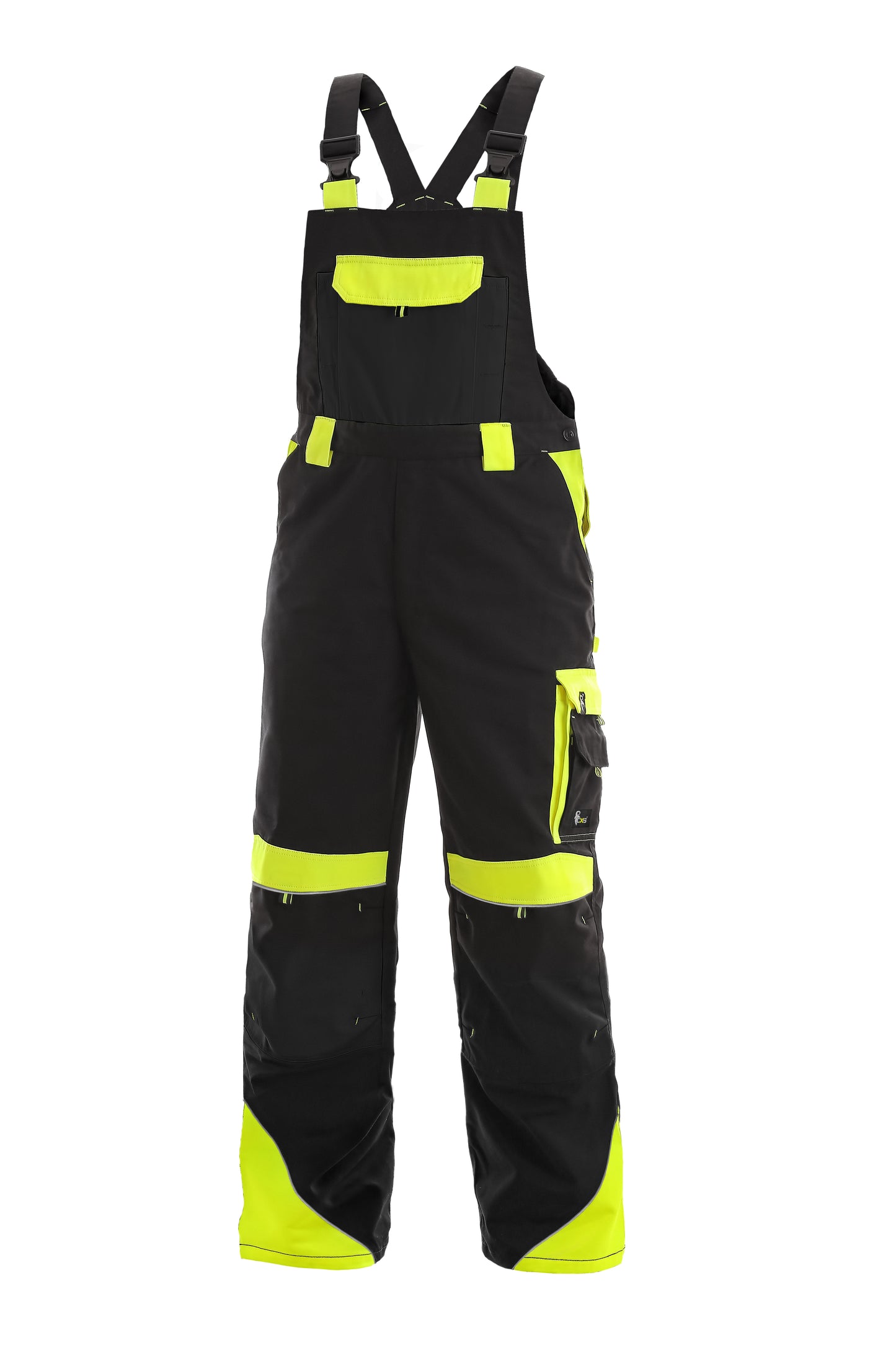 PANTALON DE TRAVAIL POUR HOMMES AVEC BAVOIR SIRIUS BRIGHTON, NOIR-JAUNE