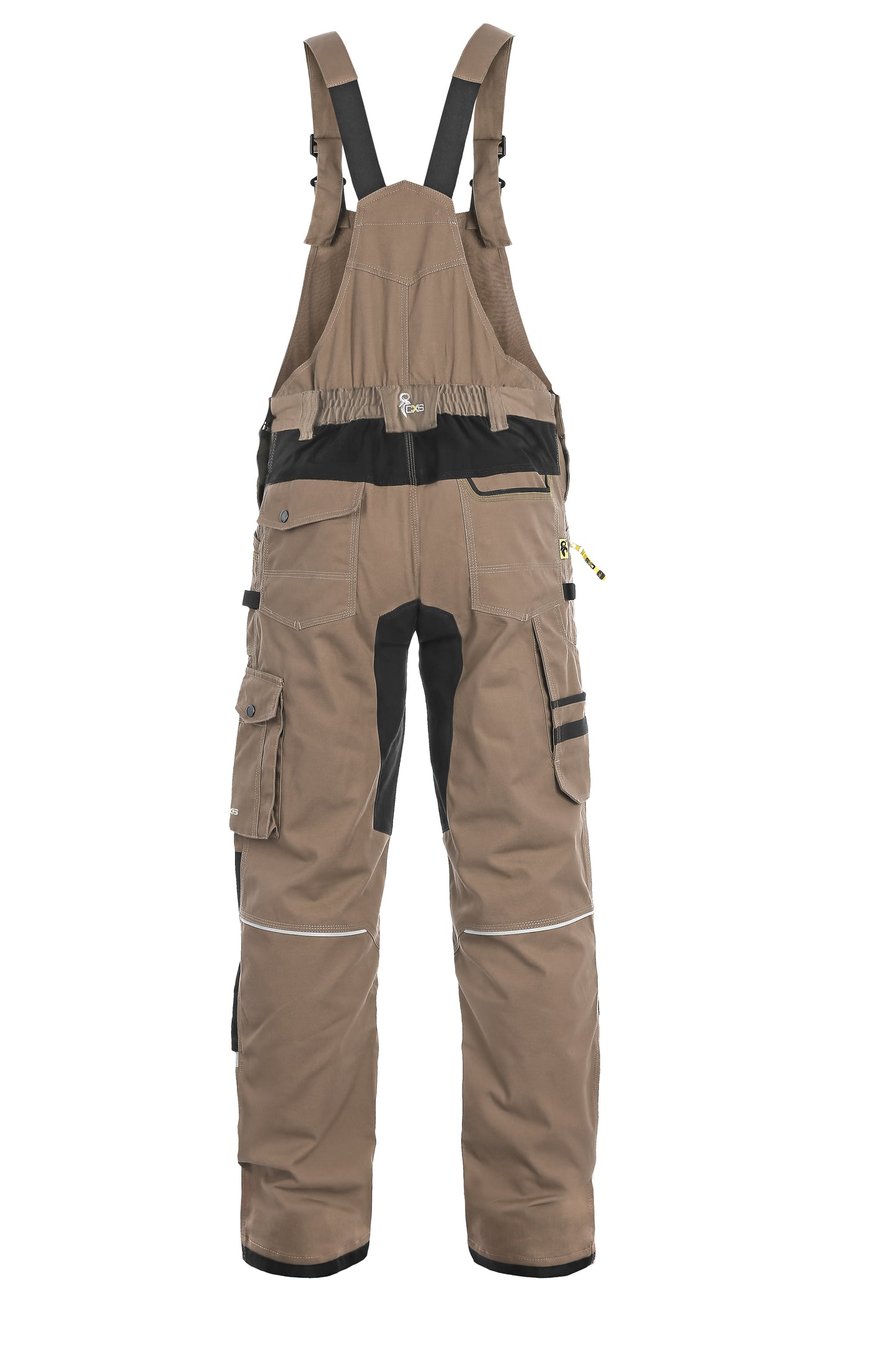 MEN ́S WORKING TROUSERS WITH BIB, STRETCH CXS STRETCH, BEIGE-BLACK