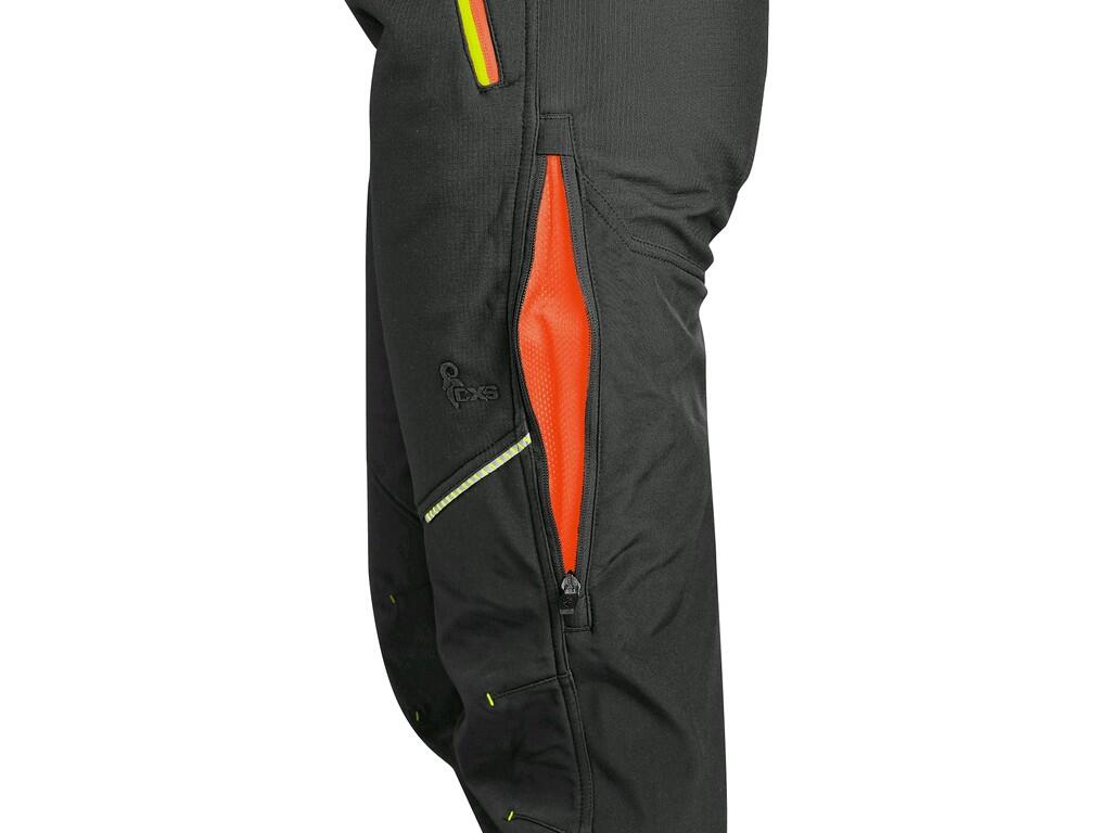 TROUSERS CXS TRENTON, WINTER SOFTSHELL, MEN’S, BLACK WITH HV YELLOW/ORANGE ACCESSORIES