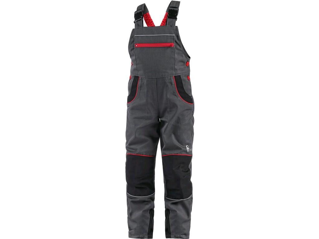 PANTALON À BIB CXS PHOENIX CASPER, ENFANT, GRIS AVEC ACCESSOIRES NOIR ET ROUGE