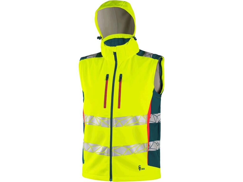 VESTE CXS BEDFORD, HAUTE VISIBLE, HOMME, SOFTSHELL, JAUNE-PETROL