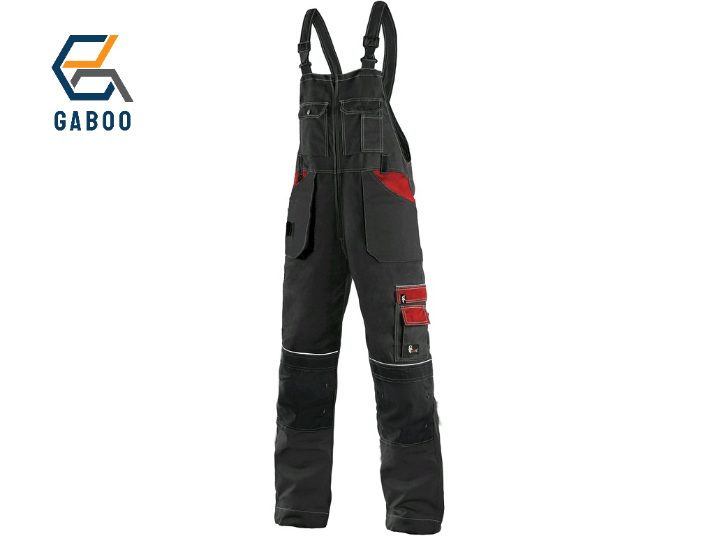 PANTALONE DA LAVORO DA UOMO CON PETTORINA ORION KRYŠTOF, NERO-ROSSO