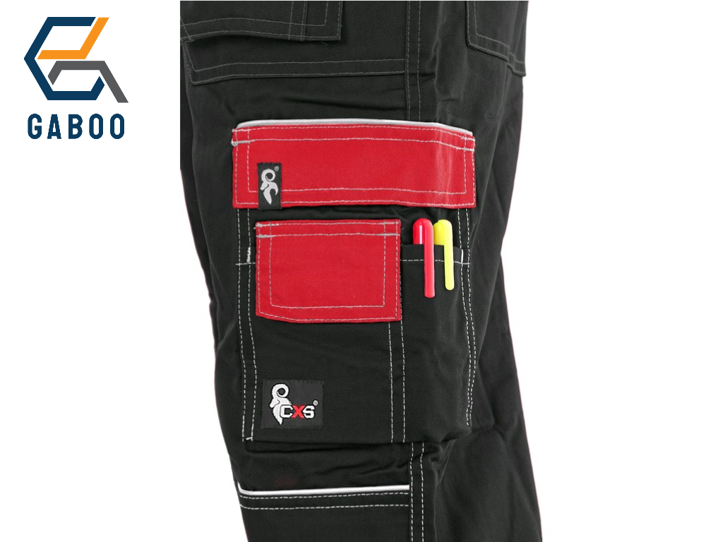 PANTALONE DA LAVORO DA UOMO CON PETTORINA ORION KRYŠTOF, NERO-ROSSO