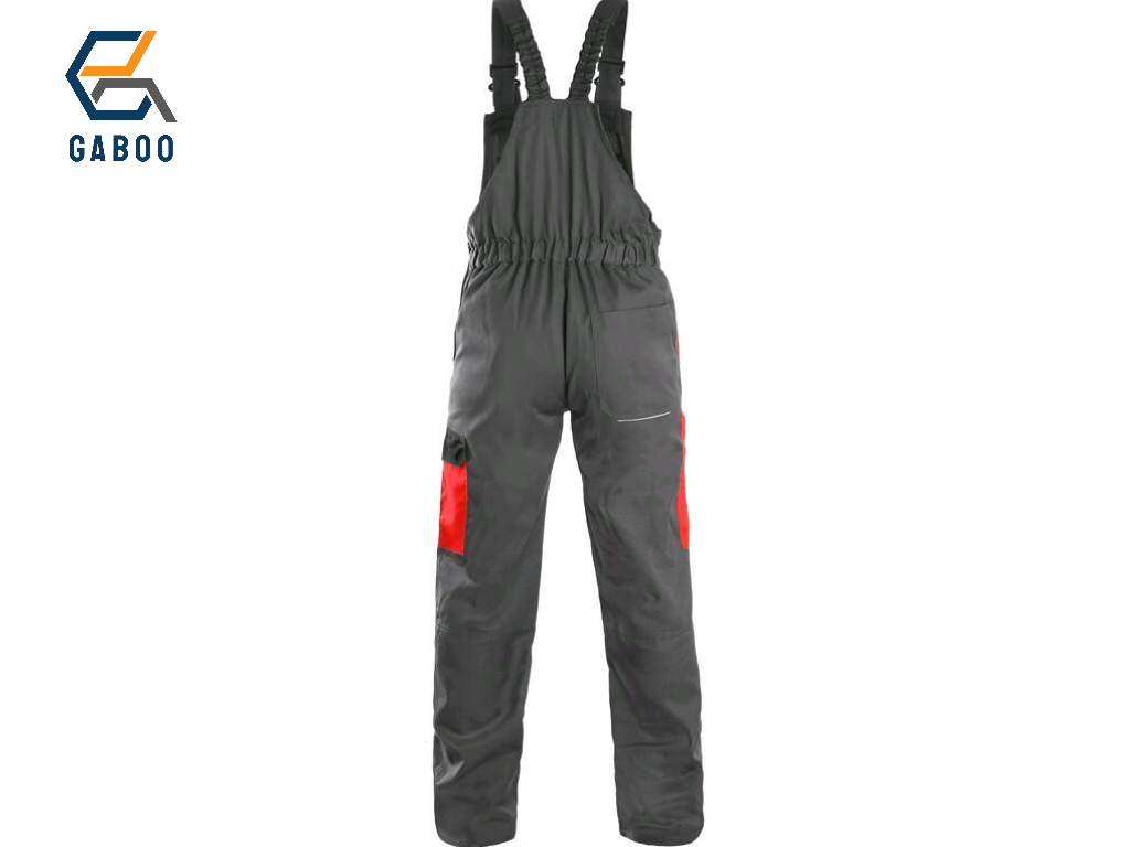 MEN ́S WORKING TROUSERS WITH BIB PHOENIX CRONOS, GREY-RED
