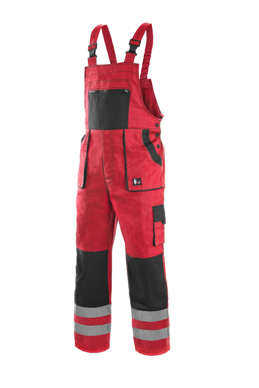 MEN ́S WORKING TROUSERS WITH BIB CXS LUXY BRIGHT, RED-BLACK