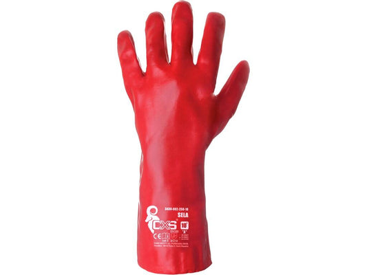 GLOVES SELA, DIPPED IN PVC,RED , SIZE 10