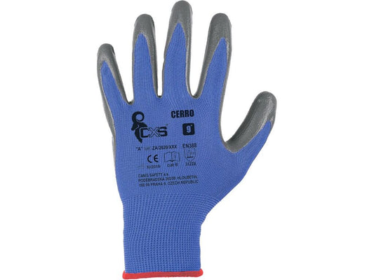 GLOVES CERRO, DIPPED IN NITRILE, BLUE-GREY