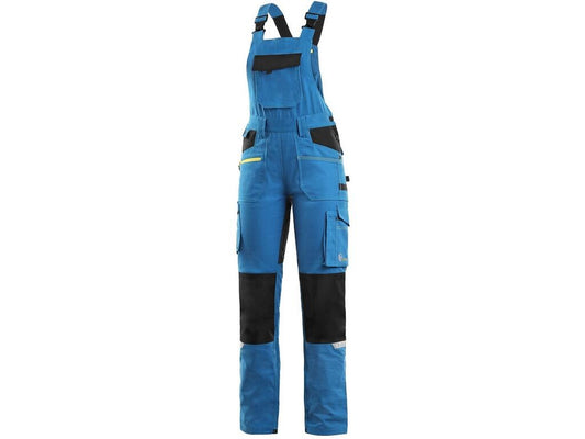 WORKING TROUSERS WITH BIB CXS STRETCH, LADIES´, BRIGHT BLUE - BLACK