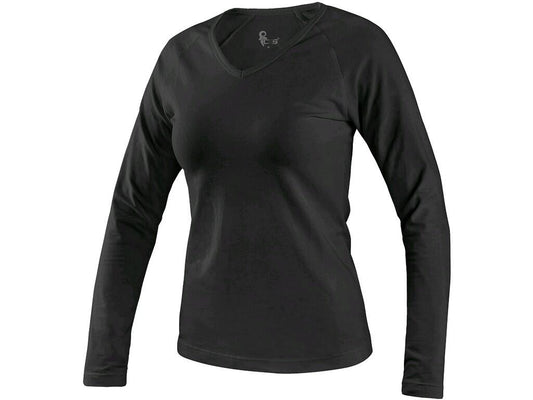 T-SHIRT CXS MARY, LADIES', V-NECK, LONG SLEEVE, BLACK