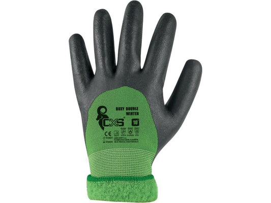 GLOVES DOUBLE ROXY WINTER, WINTER, DIPPED IN NITRILE, BLACK-GREEN, SIZE 10