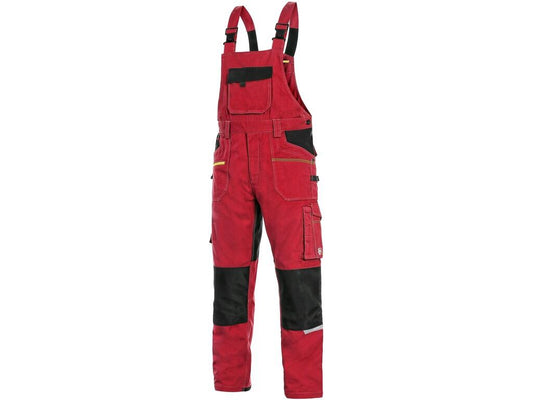 MEN ́S WORKING TROUSERS WITH BIB CXS STRETCH, RED-BLACK