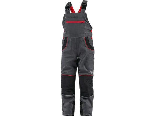 TROUSERS WITH BIB CXS PHOENIX CASPER, CHILDREN’S, GREY WTH BLACK AND RED ACCESSORIES