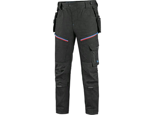 CXS LEONIS TROUSERS, MEN'S, BLACK WITH BLUE/RED ACCESSORIES